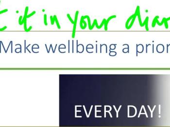 slide from a wellbeing presentation, saying 'make wellbeing a priority'