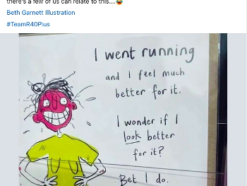 Screenshot of cartoon of woman with red face post run