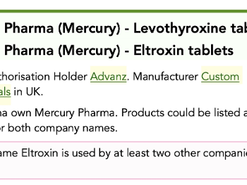 Screenshot of page from UK medicines document
