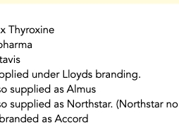 Screenshot of document showing branding history of what is now Accord levothyroxine.