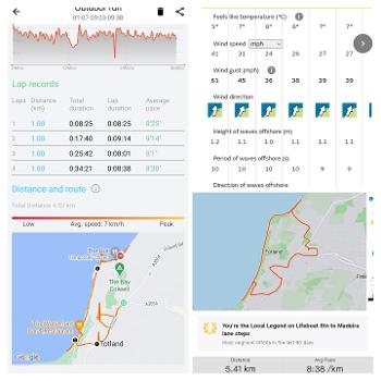 Montage of weather, Strava and watch records for this morning's run.
