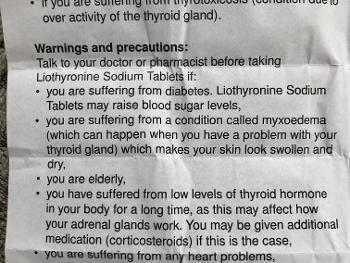 Leaflet inside Morningside Liothyronine medication.