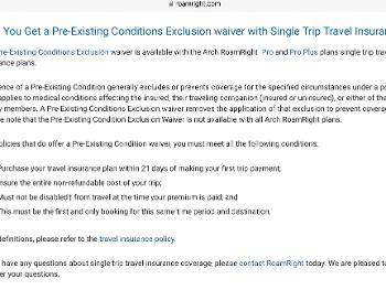 A list of the criteria for pre-existing medical condition travel insurance coverage.