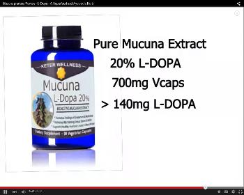 cobalt blue bottle that reads mucuna l-dopa 20%