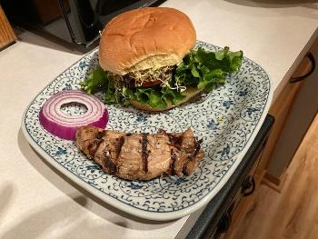 at home burger and grilled chicken