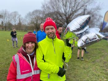 Parkrunners with balloons