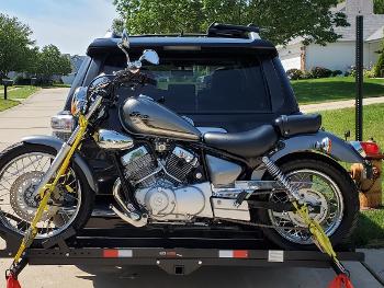 Motorcycle on hitch carrier.