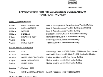 All my pre transplant work up appointments 