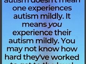 Blue background,  just text, describing low support needs not NO support Autism.