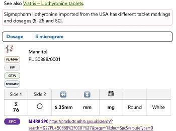 Screenshot of Sigmapharm in my medicines document