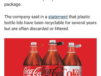 Statement from Coca Cola about new attached lids